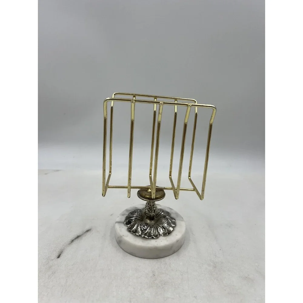 VTG Sears Towel Holder Letter Rack Bath Shop Marble Base Gold Wire Guest